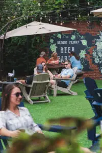 Beer garden with people relaxing