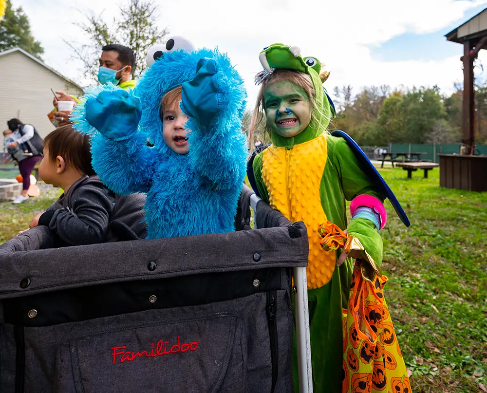Kids in Halloween costumes
